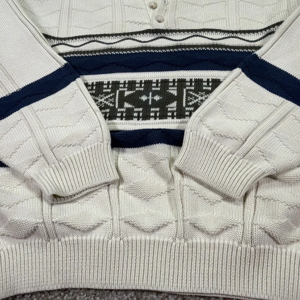 Vintage Jan Carlo Henley Sweater Cream Size XL 90s Classic Geometric